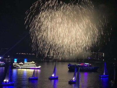 Chinese New Year Fesitval Firework Above Sanya Phinex Island