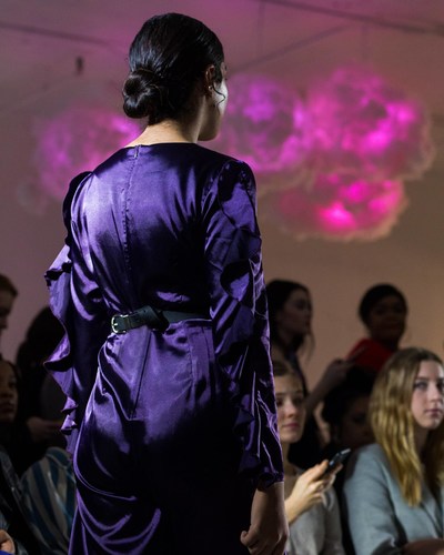 Gorgeous prêt-a-couture for FLLUMAE' show at FTL MODA NYFW in a dreamy lounge filled with light-clouds.