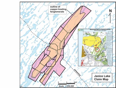 Figure 1: Janice Lake Copper Project, Claim Map (CNW Group/Transition Metals Corp.)