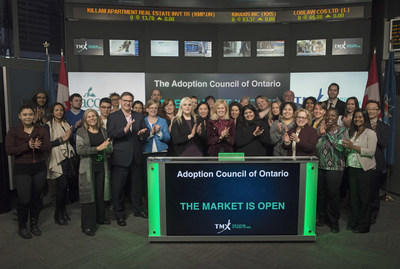 Susan Watt, Board Member, The Adoption Council of Ontario, joined Jean Desgagné, President and CEO, Global Solutions, Insights & Analytics Strategies, TMX Group to open the market. The Adoption Council of Ontario is a non-profit charitable organization formed by representatives of the adoption community. It is committed to creating an Ontario where all children have a family forever. The Adoption Council of Ontario's mission is to educate the community about adoption, connect families and children, support them on their lifelong journey, and advocate for all those touched by adoption. (CNW Group/TMX Group Limited)