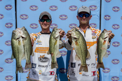 University of Tennessee Bass Fishing Club Team members Saxton Long (captain, left) and Bradley Devaney (right) with their 5th place, 17lb. catch in a 2017 FLW tournament.