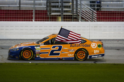 Team Penske's Brad Keselowski drives the #2 Auto Trader Ford Fusion in Victory Lane at Atlanta Motor Speedway on March 5, 2017.