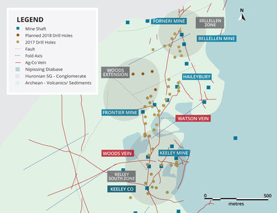 Figure 2. Indicated target areas from 2017 drill program in Cobalt South. (CNW Group/First Cobalt Corp.)