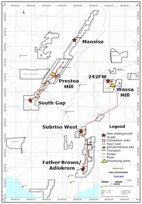 Map of the five underground targets on Golden Star's concession areas (CNW Group/Golden Star Resources Ltd.)