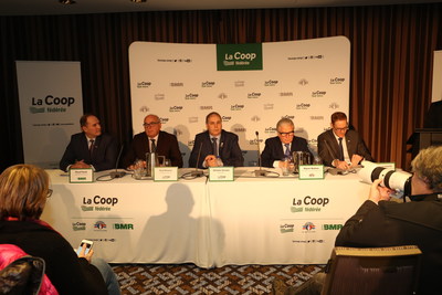 Left to right : Pascal Houle, Chief Executive Officer of Groupe BMR, Paul Noiseux, Chief Financial Officer of La Coop fdre, Ghislain Gervais, President of La Coop fdre, Rjean Nadeau, President and Chief Executive Officer of Olymel, Sbastien Lveill, Executive Vice-President, Agri-business Division (CNW Group/La Coop fdre)
