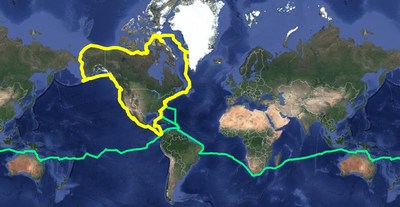 Simon's S/V Celebrate's satellite track of North America Circumnavigation