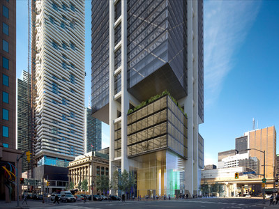 Lobby View From Corner of Bay Street and Harbour Street: Oxford Properties chooses UK-based architects Rogers Strik Harbour + Partners to design the HUB, a new 1.4-million square foot commercial tower at 30 Bay Street that will be a dominant new fixture on Toronto’s skyline. (CNW Group/Oxford Properties)