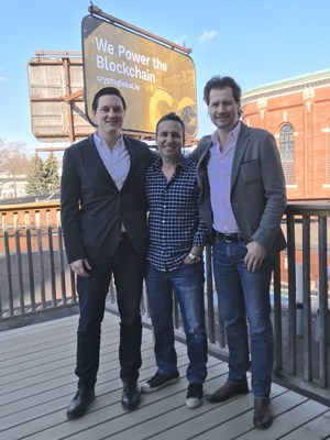 CryptoGlobal to acquire BitCity Group. Pictured from left to right: BitCity Group CEO Brandon Keks, CryptoGlobal CEO Rob Segal and CryptoGlobal President James Millership. (CNW Group/CryptoGlobal Corp.)
