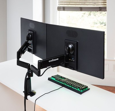 The Dual Monitor Dynamic Height Adjustable Mount is one of five new monitor mounts from Echogear; the Cheat Code for Longer, More Comfortable Game Play.