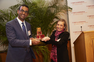 The Gale and Ira Drukier Prize in Children's Health Research was awarded to a Harvard hematologist. Pictured here: Dr. Vijay Sankaran, Dana-Farber/Boston Children’s Cancer and Blood Disorders Center and Harvard Medical School and Dr. Virginia Pascual, the Drukier Director of the Gale and Ira Drukier Institute for Children’s Health.