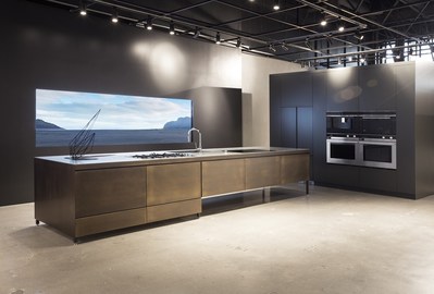 Hero kitchen island in the Costa Mesa Experience Center.