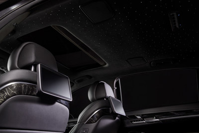 2019 Genesis G90 Vanity Fair Special Edition - Stardust interior: Tuxedo-style black velvet lines the cockpit.