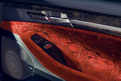 2019 Genesis G90 Vanity Fair Special Edition - The Ruler interior: The red Nubuck leather interior is enhanced by free-flowing, organic patterns reminiscent of a designer’s sketch.
