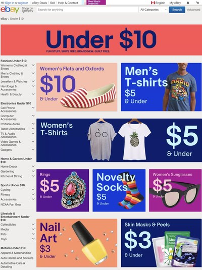 eBay is introducing "Under $10" - a new destination offering a wide variety of $10 and under items with free shipping, no bidding required. (CNW Group/eBay Canada)