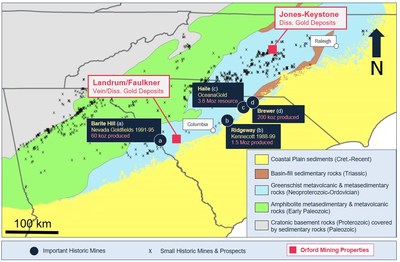 Figure 5: Location of Orford Optioned Properties Relative to Regional Au Deposits. This information is not necessarily indicative of the mineralization on Orford Mining's properties. (CNW Group/Orford Mining Corporation)