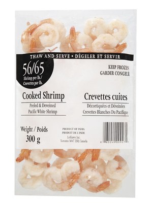 Rappel de produit : Units slectionnes d'emballages de crevettes cuites sans marque (Groupe CNW/Les Compagnies Loblaw limite)