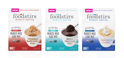 Foodstirs Organic Minute Mug Cakes, which will be featured in 8,000 Starbucks stores nationwide, are portable snacks that consumers can make at home – or anywhere – by simply adding water and microwaving for one minute. The cakes, made from heirloom, identity-preserved organic flour, Biodynamic® sugar and fair trade chocolate, are available in Molten Chocolate Chip, Celebration Confetti and Cinnamon Swirl Coffee Cake flavors in single pouches and a 4-pack that retails for $4.99 - $5.99.