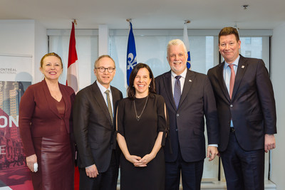 Christine St-Pierre, Minister of International Relations and La Francophonie; Martin Coiteux, Minister of Municipal Affairs and Land Occupancy, Minister of Public Security and Minister responsible for the Montral region; Valrie Plante, Mayor of Montral and President of the Communaut mtropolitaine de Montral; Philippe Couillard, Premier of Qubec and Hubert Bolduc, President and CEO of Montral International (CNW Group/Montral International)
