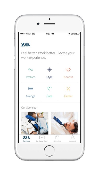 Tishman Speyer’s Zo mobile application for the amenity services, available to tenants.