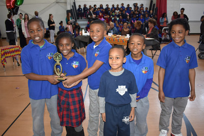 Pictured here are first-place Oratorical Contest winners from Ms. Osborne's first-grade class, at Chester Community Charter School. They recited " Harriet Tubman," by Eloise Greenfield.