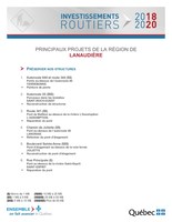 Principaux projets de la région de Lanaudière 2018-2020 (Groupe CNW/Cabinet du ministre des Transports, de la Mobilité durable et de l'Électrification des transports)