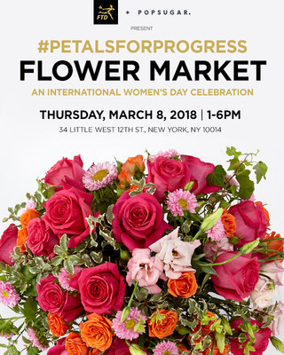 FTD, the world’s largest floral company, is hosting the #PetalsForProgress Flower Market floral pop-up event in partnership with POPSUGAR, the global lifestyle media company, in honor of International Women’s Day in New York City on Thursday, March 8. FTD is handing out 10,000 custom bouquets. Attendees will see live floral demonstrations and socially-shareable moments at the event featuring walls of flowers, a floral-covered garden swing, carts filled with colorful blossoms, and a bouquet bar.