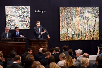 Oliver Barker, Chairman of Sotheby’s Europe presides over the Evening sale of Contemporary art in London on 7 March 2018 that totaled $151.7 million with a 95% sell-through rate, contributing to a two week total of $430 million for the Company.