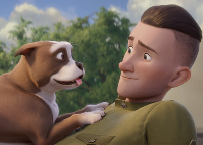 In Sgt. Stubby: An American Hero, opening in theaters nationwide on April 13, Army "doughboy" Robert Conroy's (voiced by Logan Lerman) life is forever changed when a little stray dog with a stubby tail wanders into a training camp in New Haven, Conn. Conroy gives his new friend a meal, a name, a family and the chance to embark on an adventure that would define a century. Photo credit: Fun Academy Studios