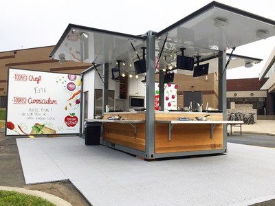 Elly, Chartwells K12’s Mobile Teaching Kitchen, unboxed and ready for students to learn about food, cooking skills and sustainable choices.