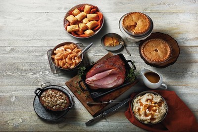 For $109.99, a Boston Market Heat & Serve Ham Dinner for 12 includes a spiral-sliced or boneless ham, mashed potatoes and gravy, cinnamon apples, sweet potato casserole, fresh-baked cornbread and two apple pies.