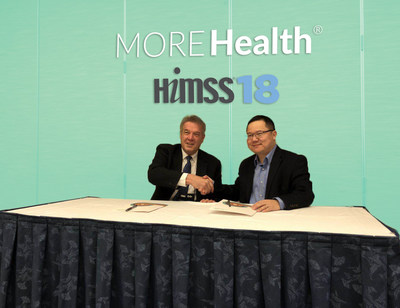 Ted Bukowski, SVP of Provider Partnerships at MORE Health, and Dr. Hua Xu, CEO of Melax Technologies signing the agreement.