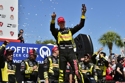 Sebastien Bourdais scored a second consecutive victory Sunday at the Firestone Grand Prix of St. Petersburg, opening round of the 2018 Verizon IndyCar Series.