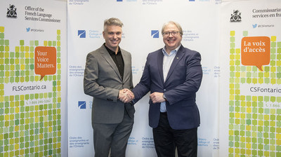 Left to right : Michael Salvatori, OCT, PhD, Chief Executive Officer and Registrar and M. François Boileau, French Language Services Commissioner (CNW Group/Office of the French Language Services Commissioner)