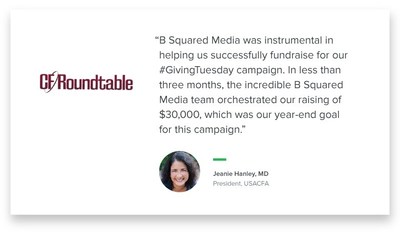 "B Squared Media was instrumental in helping us successfully fundraise for our #GivingTuesday campaign."