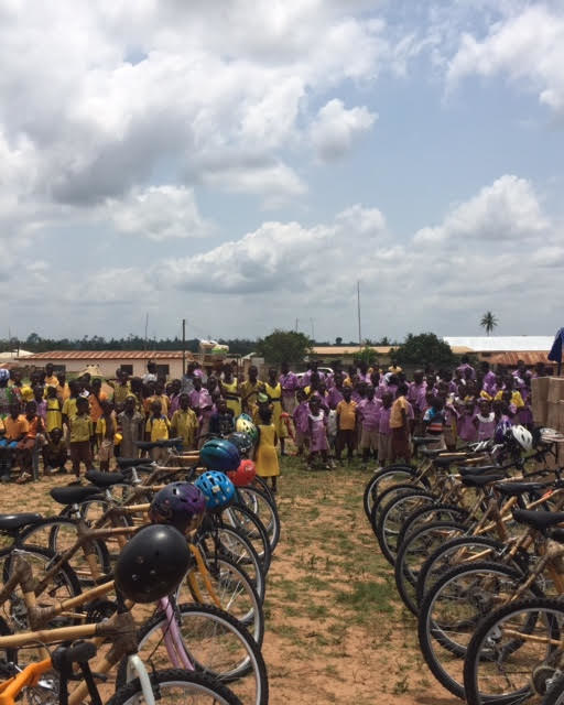 The attention of more than 300 onlookers was captured by 39 of the 50 Ghanaian-made bamboo bikes that were presented to under-resourced students and teachers at the African Bicycle Contribution Foundation's recent 7th bike distribution event, in Ejisu, Ghana