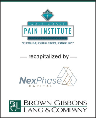 BGL announces the recapitalization of Gulf Coast Pain Institute, and its various affiliated entities, by NexPhase Capital, LP. BGL's Healthcare & Life Sciences team served as the exclusive financial advisor to GCPI in the transaction. The transaction builds upon BGL's market leadership position in advising physician practices and related ancillary services. GCPI represents the third transaction for BGL's Healthcare & Life Sciences in the pain management specialty in less than two years.