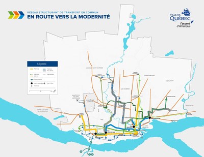 Réseau structurant de transport en commun - Carte (Groupe CNW/Ville de Québec)