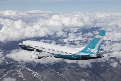 The 737 MAX 7 completed a successful first flight today. The airplane is seen here during its flight.