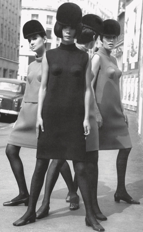 Pierre Cardin, cocktail dresses with conical breasts, detail, 1966. Photo © Archives Pierre Cardin