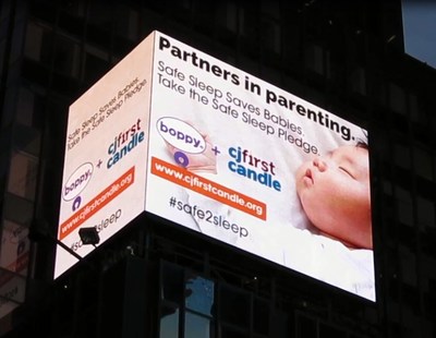 Boppy and First Candle’s #Safe2Sleep 2017 ad campaign in Times Square, NYC
