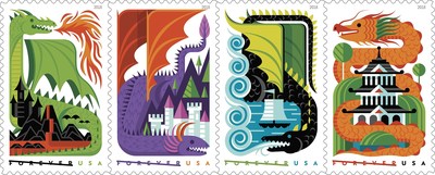 The Dragon Forever stamps feature digital illustrations created by artist Don Clark of Invisible Creature studio. Art director Greg Breeding designed the issuance.