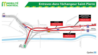 Entraves dans l'échangeur Saint-Pierre (Groupe CNW/Ministère des Transports, de la Mobilité durable et de l'Électrification des transports)
