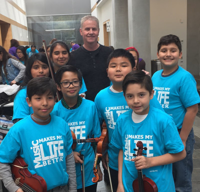 Students meet Composer Blake Neely (Flash, Arrow, Kevin Probably Saves the World) before taking the stage at the Education Through Music-Los Angeles 8th Annual Music Unites the World Festival, March 15, 2018, Skirball Cultural Center. www.etmla.org Photo Credit: Victoria Lanier / ETM-LA