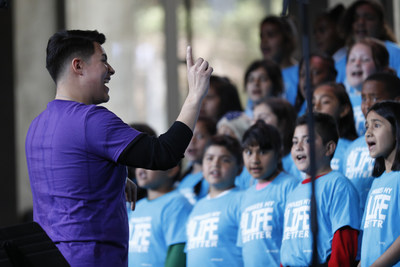 Music Educator Erik Garcia conducts students from across LA County at the Education Through Music-Los Angeles 8th Annual Music Unites the World Festival, March 15, 2018, Skirball Cultural Center. www.etmla.org Photo Credit: Josh Lefkowitz / Moloshok Photography