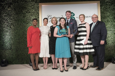 Cassandra Ivie, 17, of West Jordan, Utah, (center) is named 2018 National 4-H Youth in Action Award winner, during the 9th annual National 4-H Council Legacy Awards and joined on stage with, from left, Nikki Clifton, Vice President of Global Public Affairs, UPS; actress and producer Aubrey Plaza; president and CEO, National 4-H Council, Jennifer Sirangelo; Landel Hobbs, Founder and CEO, LCH Enterprises LLC; Amelia Day, 2017 National Youth In Action Winner; and Zippy Duvall, president of the American Farm Bureau Federation. (AP Images for National 4-H Council)