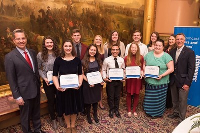 Twelve Vermont students from across the state received Comcast Leaders and Achievers® Scholarships at the Vermont State House.