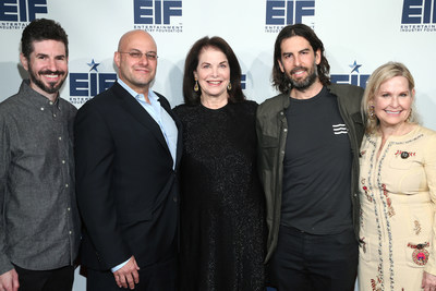 Brad Delson of Linkin Park, EIF Board Chair Chris Silbermann, EIF Board Member Sherry Lansing, Rob Bourdon of Linkin Park, and EIF CEO Nicole Sexton attend the Entertainment Industry Foundation 75th Anniversary Party on March 20th, 2018 in Los Angeles, California (photo by Tommaso Boddi/Getty Images for Entertainment Industry Foundation)