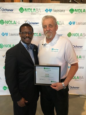 NOLABA President & CEO Quentin Messer (left) stands with New Orleans Health Innovators Diabetes Care Challenge winner Marc Rippen, President & Founder of Alertgy.