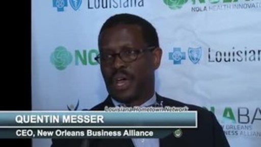 NOLABA President & CEO Quentin Messer describes the New Orleans Health Innovators Challenge. NOLABA presented NOLAHI with Blue Cross and Blue Shield of Louisiana and Ochsner Health System.