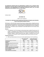SDX Energy Inc. Announces Fourth Quarter and Year-End 2017 Financial and Operating Results and Provides Guidance for 2018 (CNW Group/SDX Energy Inc.)
